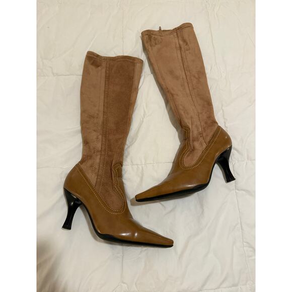 Franco Sarto Shoes - Franco Sarto Brown Suede & Leather Knee-High Heeled Boots | Size 6M